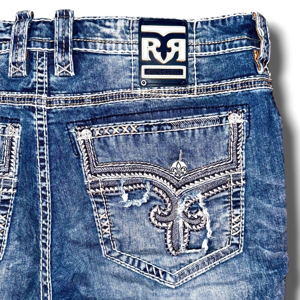 Rock Revival James Mens Blue Acid Wash Denim Shorts Size 42 Relaxed Straight